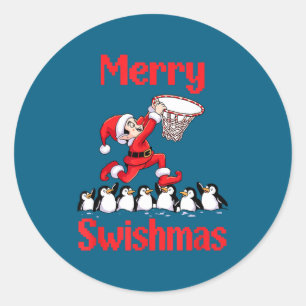 Sticker Rond Elfe Mignon Père Noël Basketball Pingouins