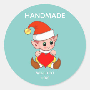Sticker Rond Elfe mignon sur fond sarcelle clair et texte fait