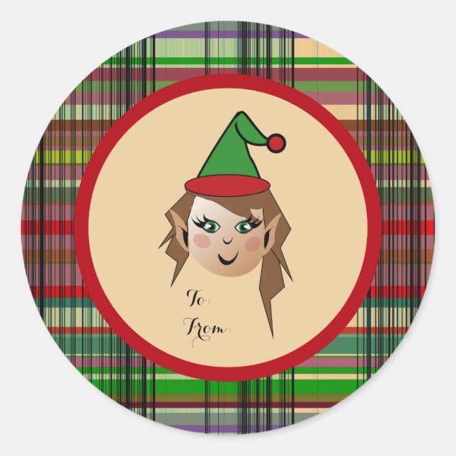 Sticker Rond Elfie avec plaid Plaid motif background Design (Devant)