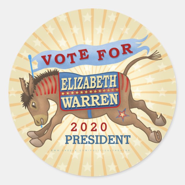 Sticker Rond Elizabeth Warren Présidente 2020 Démocrate Donkey (Devant)