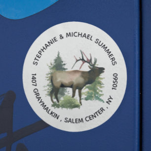 Sticker Rond Elk aquarelle arbres forestiers rond Adresse de re