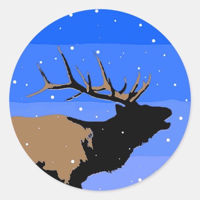 Sticker Rond Elk bouillonnant en hiver - Art original de la fau (Devant)