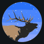 Sticker Rond Elk bouillonnant en hiver - Art original de la fau<br><div class="desc">Portrait d'hiver de l'Elk de Bugling, peinture originale. Nous nous spécialisons dans l'art original mignon et drôle. Achetez ceci pour vous-même ou comme un grand cadeau pour vos amis amateurs d'Elk. Soyez créatif - cliquez sur la PERSONNALISER pour ajouter/supprimer/modifier du texte, redimensionner l'image, modifier les couleurs ou tout ce que...</div>