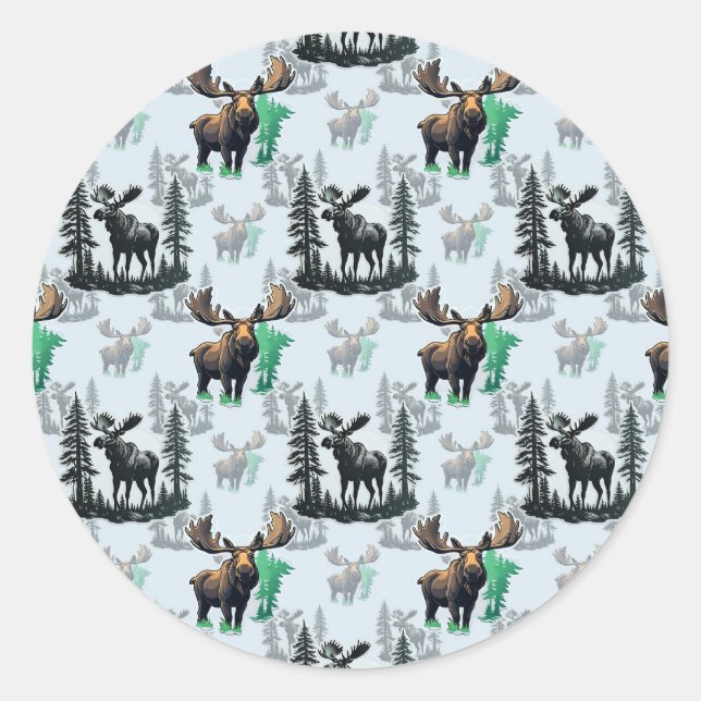 Sticker Rond Elk Moose Antlers Deer Design Motif (Devant)