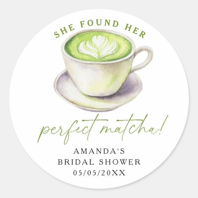 Sticker Rond Elle a trouvé sa parfaite douche nuptiale matcha (Devant)