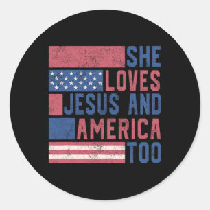 Sticker Rond Elle Aime Jésus Et L'Amérique Aussi 4 juillet Patr