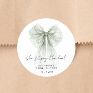 Sticker Rond Elle Attache le Nœud Vert Sauge Mariage Shower