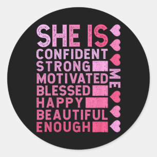 Sticker Rond Elle Est Confiante Forte Motivée Heureux Belle