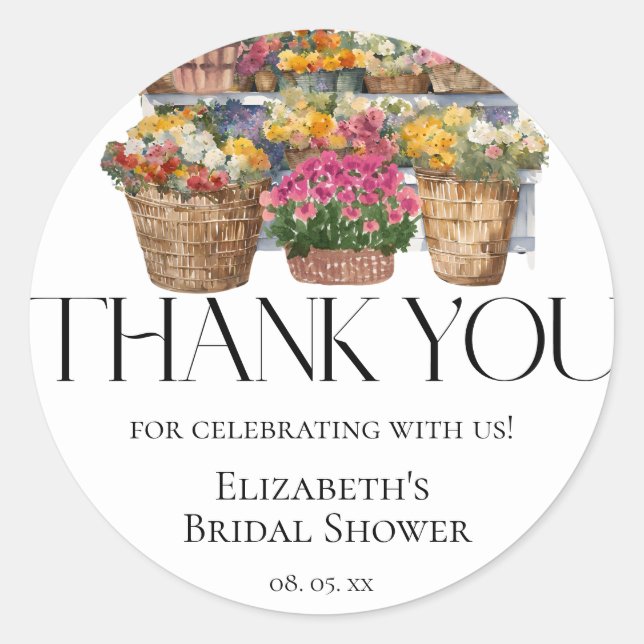 Sticker Rond Elle Est Hors Du Marché Fleurs Shop Merci (Devant)