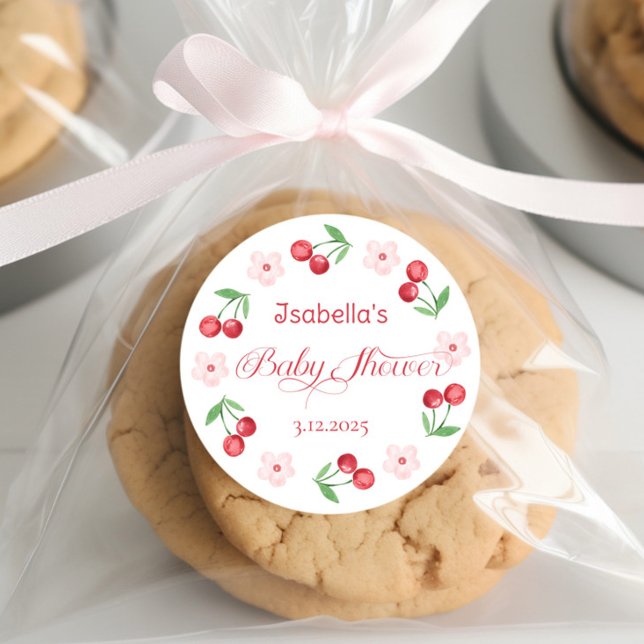 Sticker Rond Elle est la cerise sur le Baby shower supérieur (Créateur téléchargé)