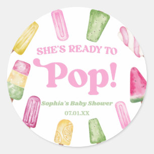 Sticker Rond Elle est prête à faire du Baby shower rose