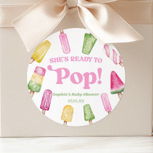 Sticker Rond Elle est prête à faire du Baby shower rose