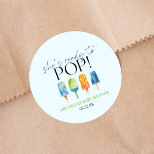 Sticker Rond Elle est prête à pop ! Baby shower Popsicle