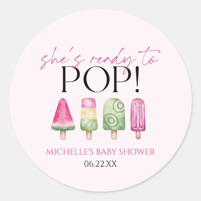 Sticker Rond Elle est prête à pop ! Baby shower Popsicle (Devant)