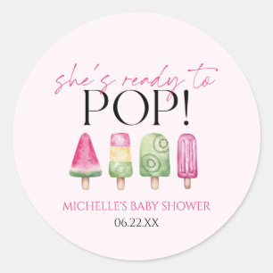 Sticker Rond Elle est prête à pop ! Baby shower Popsicle