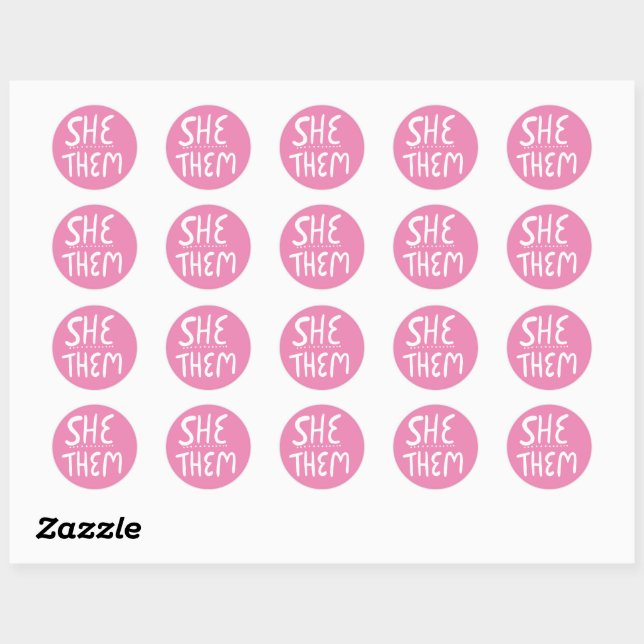 Sticker Rond ELLE / EUX Pronononounes Pink Handlettering ensemb (Feuille)
