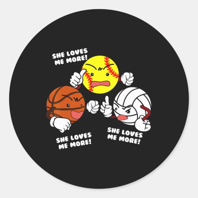 Sticker Rond Elle m'aime plus drôle Softll Sketll Volleyll  (Devant)