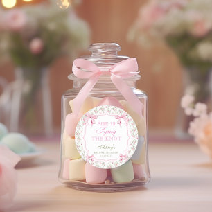 Sticker Rond Elle Noue le Nœud Rose Pastel Vintage