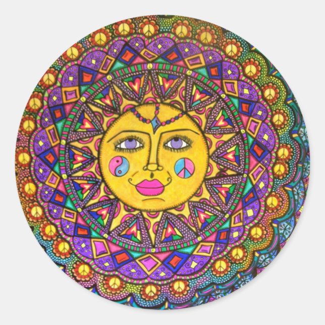 Sticker Rond Elle s'appelle Sunshine, Sticker, Hippie Art (Devant)