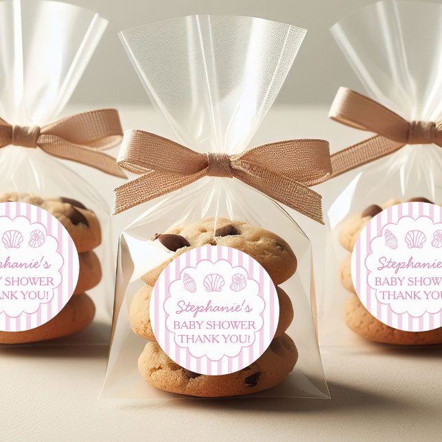 Sticker Rond Elle sera bientôt là Coquillages roses Baby Shower (Créateur téléchargé)