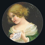 Sticker Rond Ellen H. Clapsaddle - Christmas Girl with Letter<br><div class="desc">Décorez ce que vous voulez avec de charmants autocollants de Noël vintage, illustrés par l'illustratrice américaine et artiste commerciale Ellen Hattie Clapsaddle à la fin du 19ème et au début du 20ème siècle. Aujourd'hui, elle est reconnue comme l'artiste de souvenirs/cartes postales et cartes de voeux la plus prolifique de son...</div>