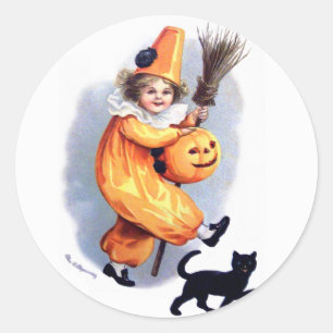 Sticker Rond Ellen H. Clapsaddle : Harlequin de Halloween avec
