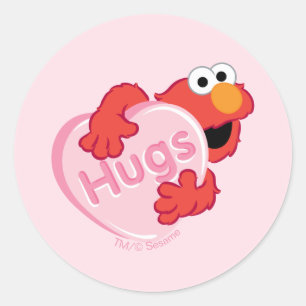 Sticker Rond Elmo "Câlins" Cœur de Bonbon de la Saint-Valentin