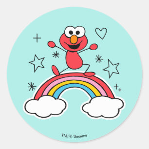 Sticker Rond Elmo Rainbow Doodley Graphic