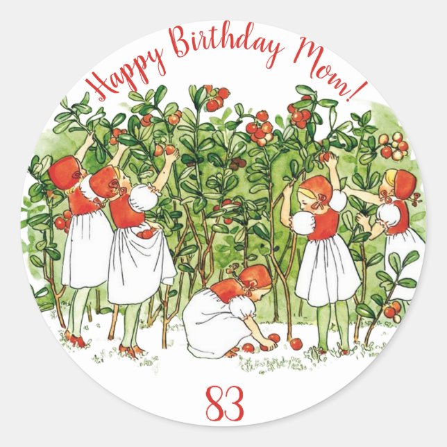 Sticker Rond Elsa Beskow mignonne fille aux fraises (Devant)