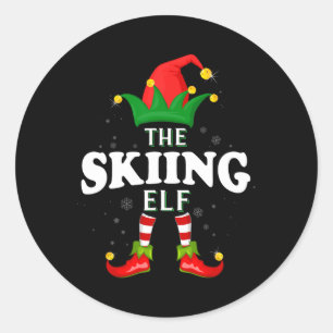 Sticker Rond Élut de ski de Noël Famille assortie Pyjama de Noë
