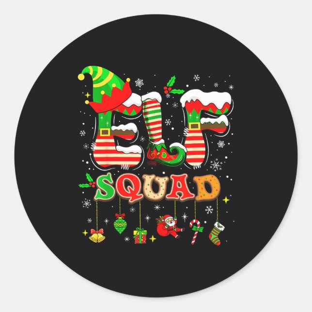 Sticker Rond Elves Family Christmas Matching Pajamas Xmas Elf S (Devant)