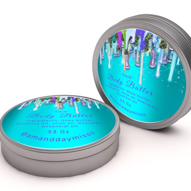 Sticker Rond Emballage de beurre corps en ligne Beauté Ocean Dr (Body Butter Packaging Online Beauty Ocean Drips Classic Round Sticker)