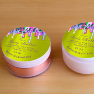 Sticker Rond Emballage de beurre corps en ligne Beauté vert ros