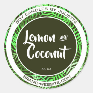 Sticker Rond Emballage de bougies de soja Feuilles tropicaux Fe