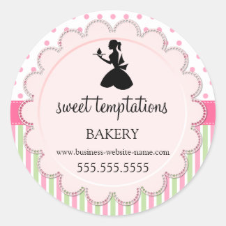Sticker Rond Emballage de la petite-dame Silhouette et de la bo