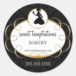 Sticker Rond Emballage de la petite-dame Silhouette et de la bo