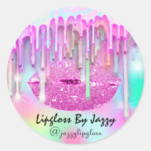 Sticker Rond Emballage de maquillage Lipgloss Holograph Drip