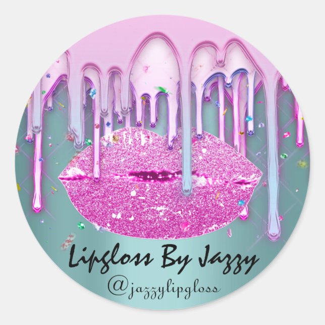 Sticker Rond Emballage de maquillage rose vert à la goutte (Devant)