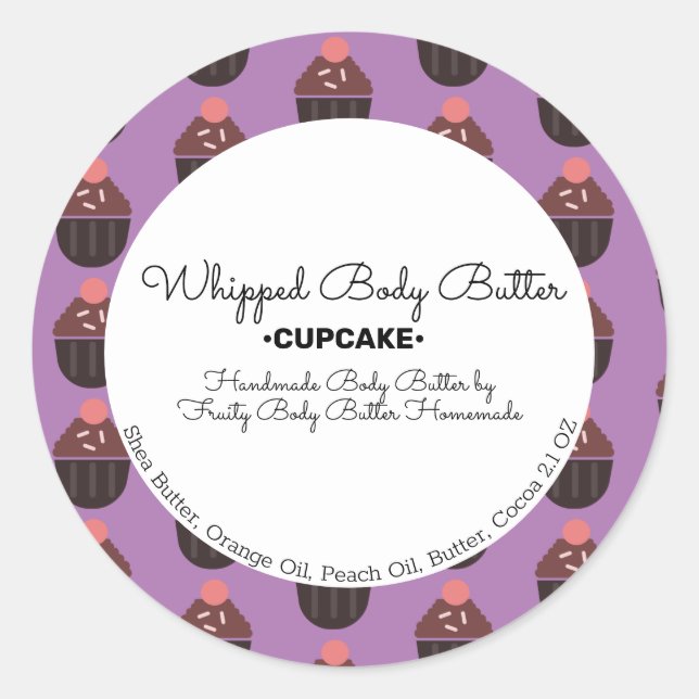 Sticker Rond Emballage de marque de bain de beurre de cupcake (Devant)