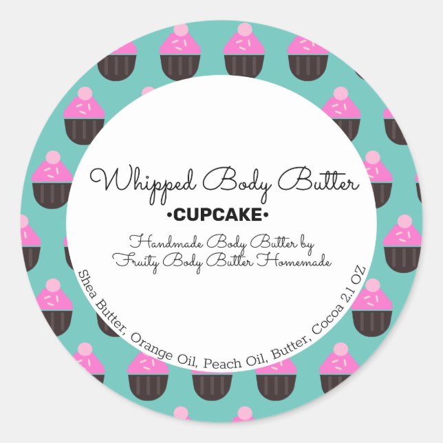 Sticker Rond Emballage de marque de bain de beurre de cupcake (Devant)