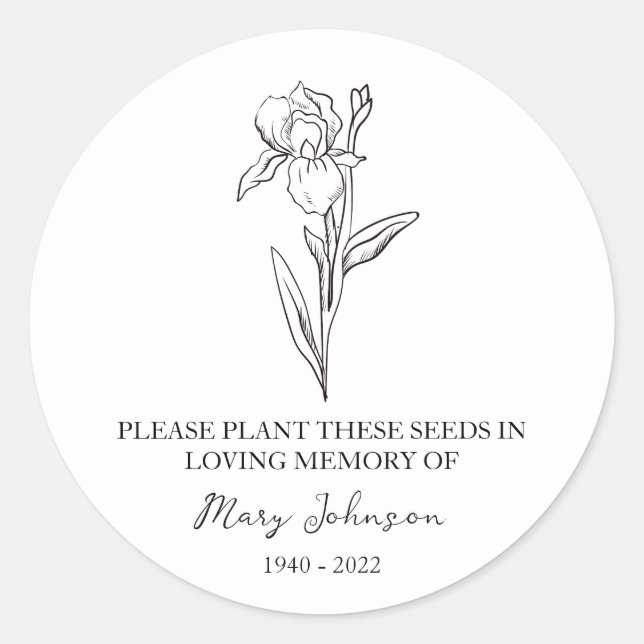 Sticker Rond Emballage de semences funéraires Iris Memorial (Devant)