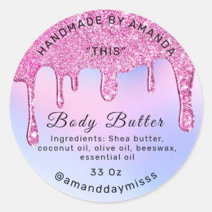 Sticker Rond Emballage du beurre corps Lecteurs rose Holographi