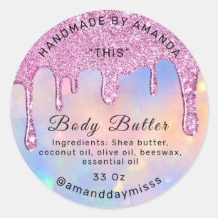 Sticker Rond Emballage du beurre corps Lecteurs roses Holograph