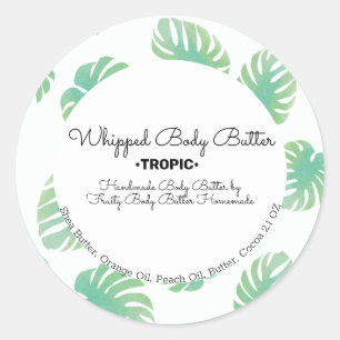 Sticker Rond Emballage et marque de Beurre Corporel Monstera Wh
