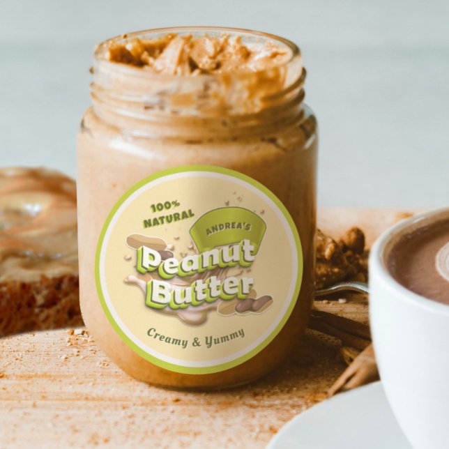 Sticker Rond Emballage jaune-vert du logo de beurre de cacahuèt (Créateur téléchargé)