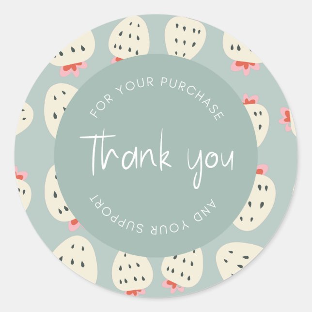Sticker Rond Emballage "Merci" du Motif de fraises mignonne (Devant)