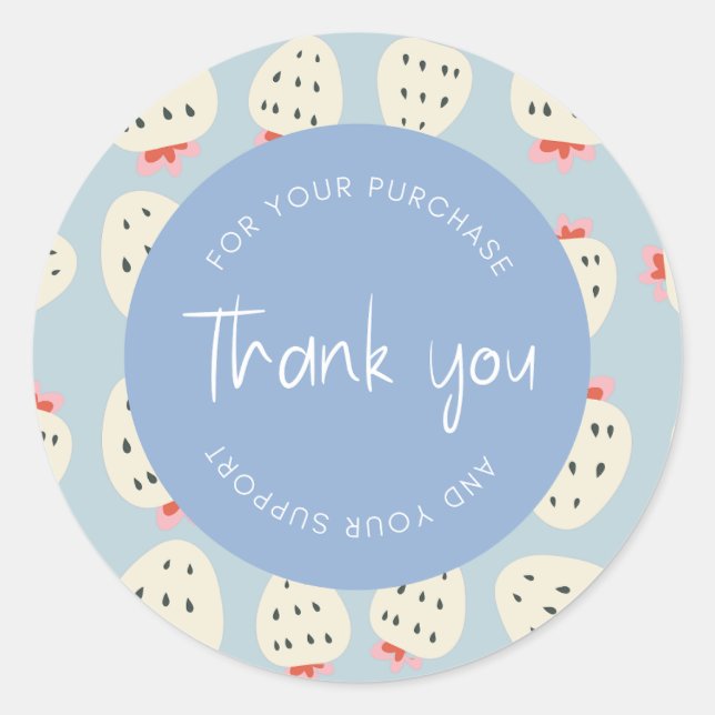 Sticker Rond Emballage "Merci" du Motif de fraises mignonne (Devant)