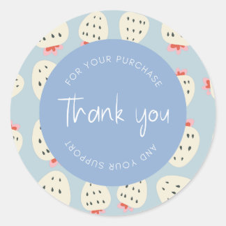 Sticker Rond Emballage "Merci" du Motif de fraises mignonne