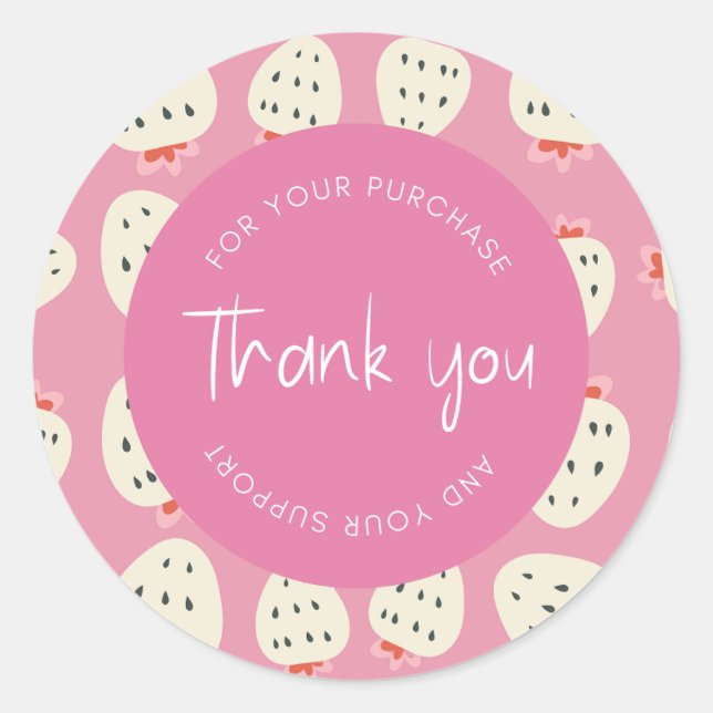 Sticker Rond Emballage "Merci" du Motif de fraises mignonne (Devant)
