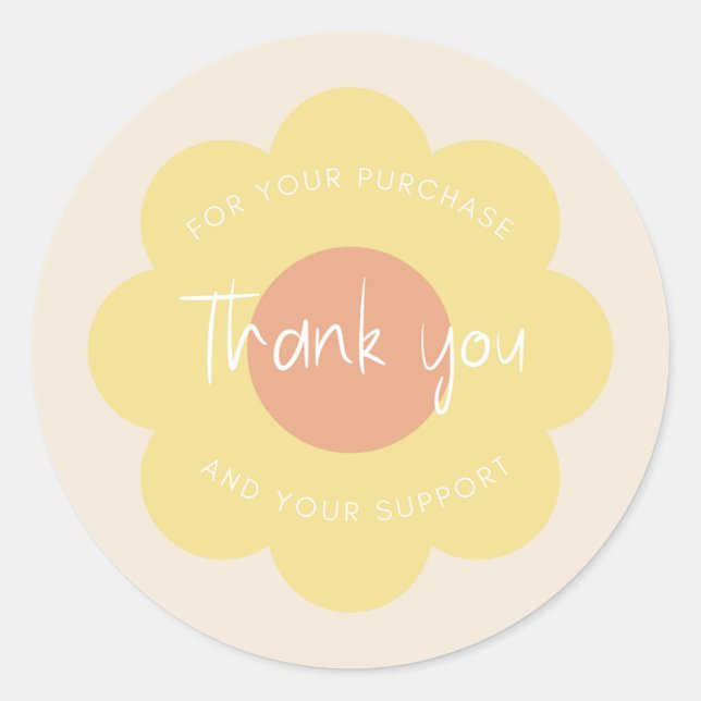Sticker Rond Emballage "Merci" Fleur moderne mignonne (Devant)
